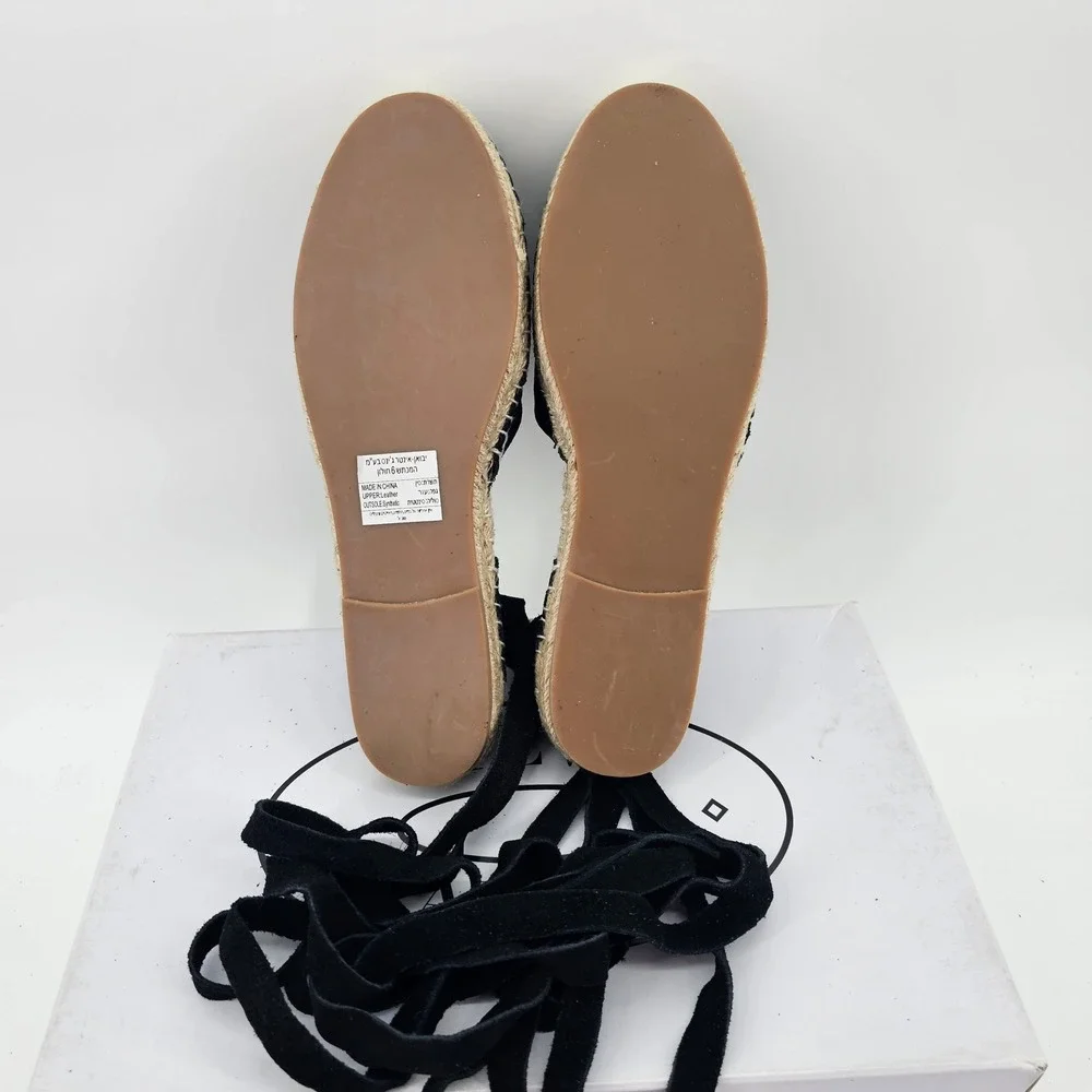 NIB Steve Madden Pliee Black Suede Ankle Wrap Espadrille Flats Womens 7.5B